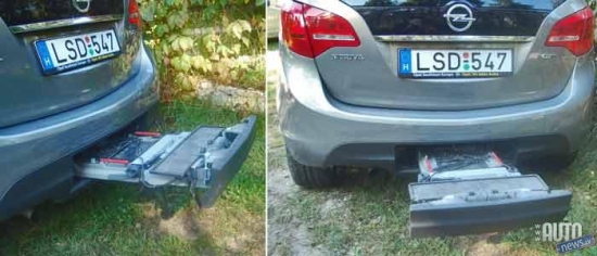 "Opel Meriva" aizmugures bamperā uzstādīta „Flex-Fix” sistēma divu velosipēdu pārvadāšanai.